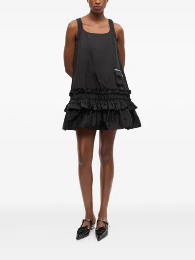 Ganni Zip-fastening Pocket Mini Dress In Black