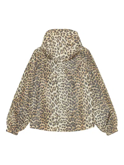 Ganni Hooded Leopard Print Nylon Blouson Jacket