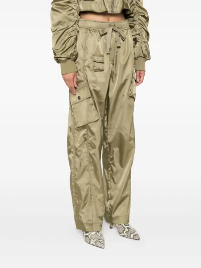 Ganni Womens Boa Elasticated Patch-pocket Shell Trousers In Green