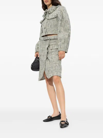Ganni Women Tweed Midi Skirt In Multi