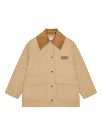 Ganni Corduroy-collar Utility Jacket In Brown