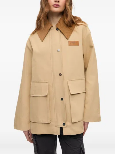 Ganni Corduroy-collar Utility Jacket In Brown