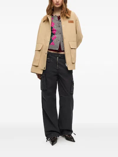 Ganni Corduroy-collar Utility Jacket In Brown