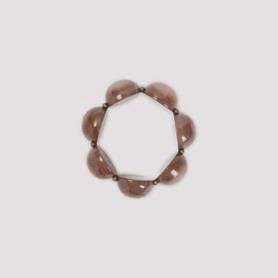 Giorgio Armani Beaded Polyester Elasticated Bracelet Half Sphere In Brown