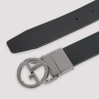 Giorgio Armani Embossed And Smooth Leather Belt In Black