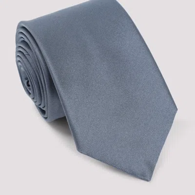 Giorgio Armani Rolled Silk Tie Smooth Texture In Blue