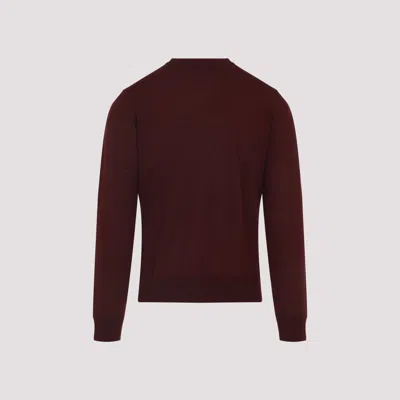 Giorgio Armani Crew Neck Wool Sweater In Burgundy