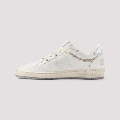 Golden Goose Ball-star White Leather Sneakers With Silver Star And Heel