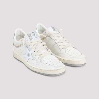 Golden Goose Ball-star White Leather Sneakers With Silver Star And Heel