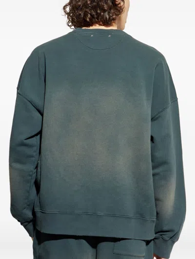 Golden Goose Distressed Faded Black Sweatshirt In Green
