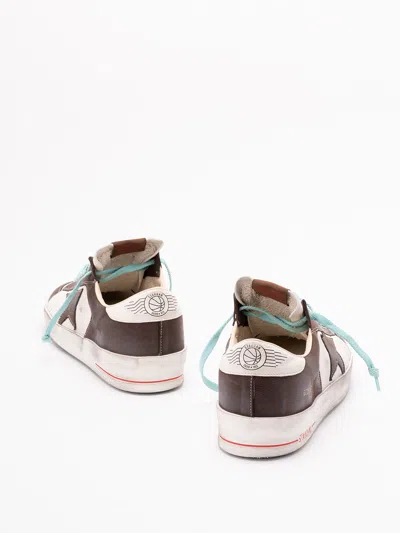 Golden Goose Distressed Leather Sneakers With Two-tone Star Patch In Brown