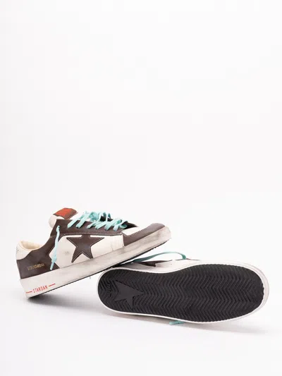 Golden Goose Distressed Leather Sneakers With Two-tone Star Patch In Brown