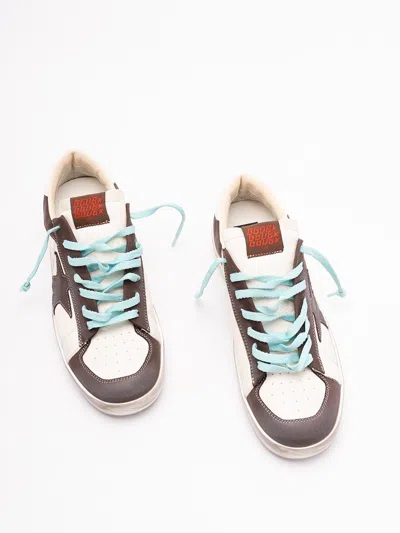 Golden Goose Distressed Leather Sneakers With Two-tone Star Patch In Brown