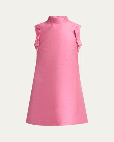 Valentino Garavani Bow Detail Shantung Silk Minidress In Pink