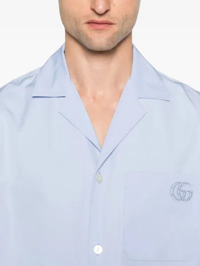 Gucci Men Heavy Cotton Popeline Shirt In Blue