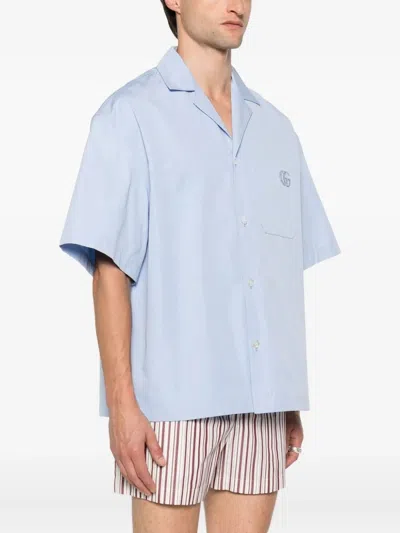 Gucci Men Heavy Cotton Popeline Shirt In Blue