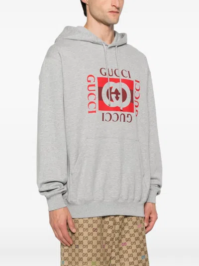Gucci Logo-print Cotton Hoodie In Gray