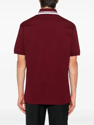 Gucci Bordeaux Polo Shirt With Striped Motif On The Collar And Double G Embroidery On The Front In C