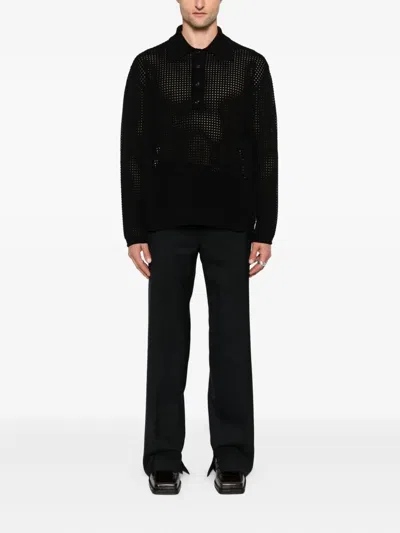 Gucci Men Long Sleeve Cotton Polo In Black
