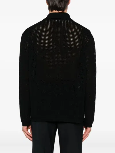 Gucci Men Long Sleeve Cotton Polo In Black