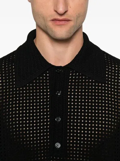 Gucci Men Long Sleeve Cotton Polo In Black