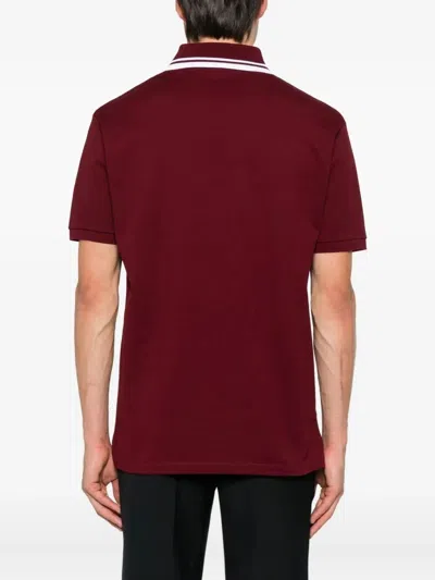 Gucci Bordeaux Polo Shirt With Striped Motif On The Collar And Double G Embroidery On The Front In C