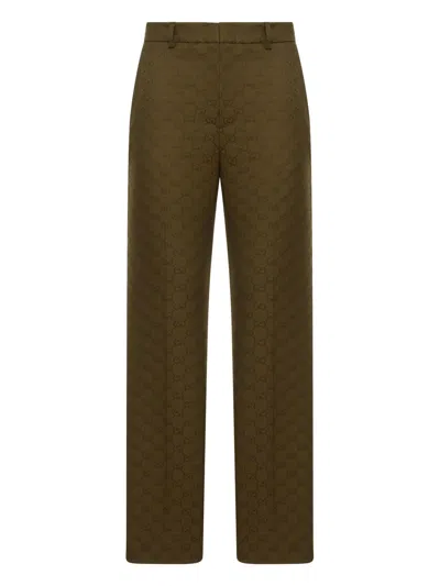 Gucci Tailored Canvas Gg Trousers In Green