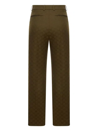 Gucci Tailored Canvas Gg Trousers In Green