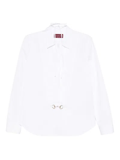 Gucci Women Cotton Popeline Shirt With Iconic Metal Horsebit