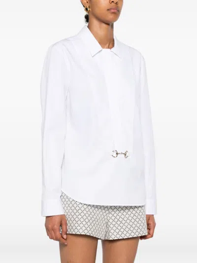 Gucci Women Cotton Popeline Shirt With Iconic Metal Horsebit