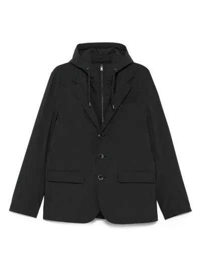 Herno Tailored Black Jacket With Detachable Hood In Black