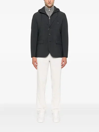 Herno Tailored Black Jacket With Detachable Hood In Black