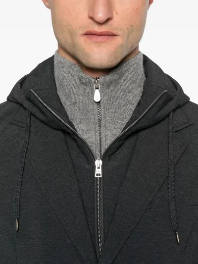 Herno Tailored Black Jacket With Detachable Hood In Black