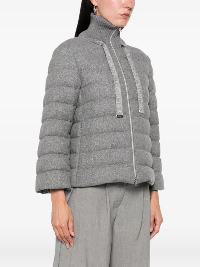 Herno Quilted High Collar Capes Drawstring Detail