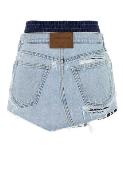 Alexander Wang Prestyled Distressed Denim Skirt With Boxer Clothing In Blue
