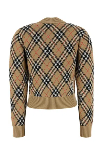 Burberry Cropped Check Knit Sweater With Ribbed Details In Multi