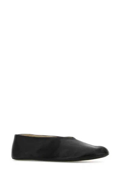 The Row Black Nappa Leather Strella Ballerinas In Black