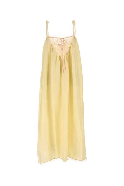 Chloé Lace-trimmed Silk Midi Dress In Yellow