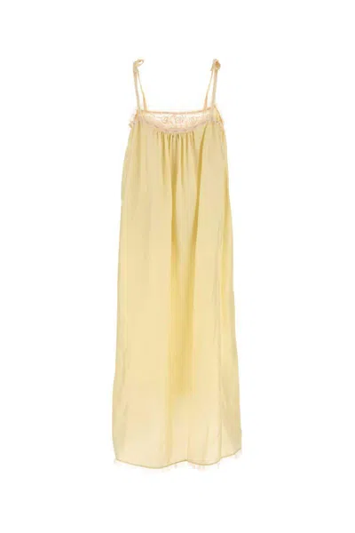 Chloé Lace-trimmed Silk Midi Dress In Yellow