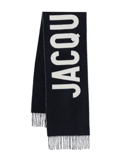 Jacquemus Brushed Finish Fringe Detailing Wraparound Scarf In Black