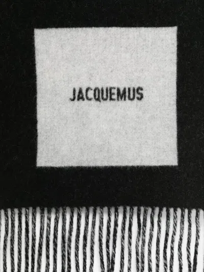Jacquemus Square Fringe Rectangular Scarf In Black