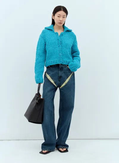 Jw Anderson Women Chenille Cardigan In Blue