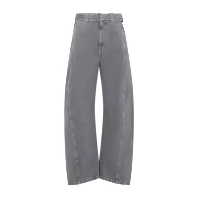 Lemaire Grey Twisted Belted Cotton Jeans In Gray