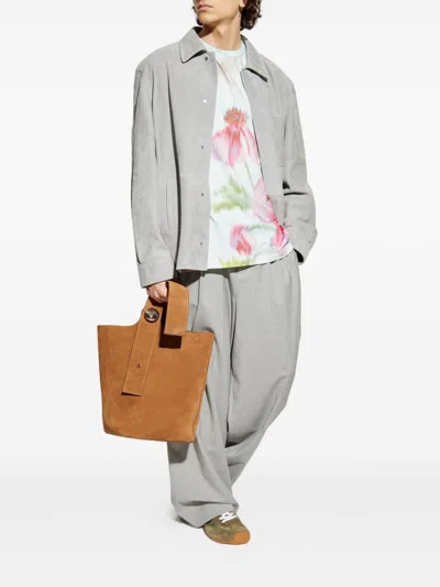 Loewe Men Suede Leather Overshirt In Gray