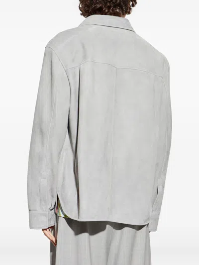 Loewe Men Suede Leather Overshirt In Gray