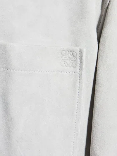 Loewe Men Suede Leather Overshirt In Gray