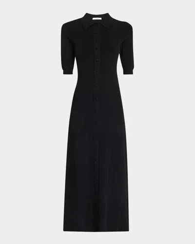 Adam Lippes Fenwick Polo Button Down Compact Jacquard Dress In Black