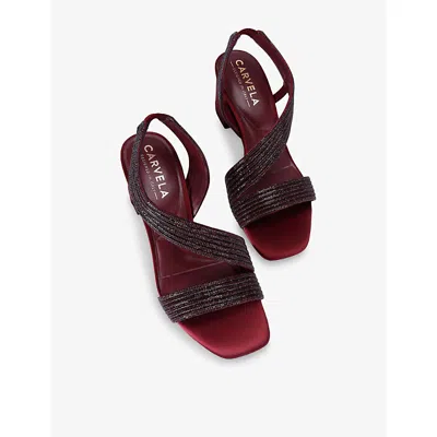 Carvela Womens Wine Gala Jewel 60 Woven Heeled Sandals Eur 41 / 8 Uk