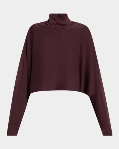 Lapointe Mock-neck Lightweight Georgette Ruched Top In Purple