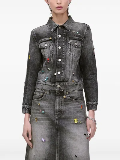 Marc Jacobs Black The Charm Shrunken Trucker Jacket In Gray